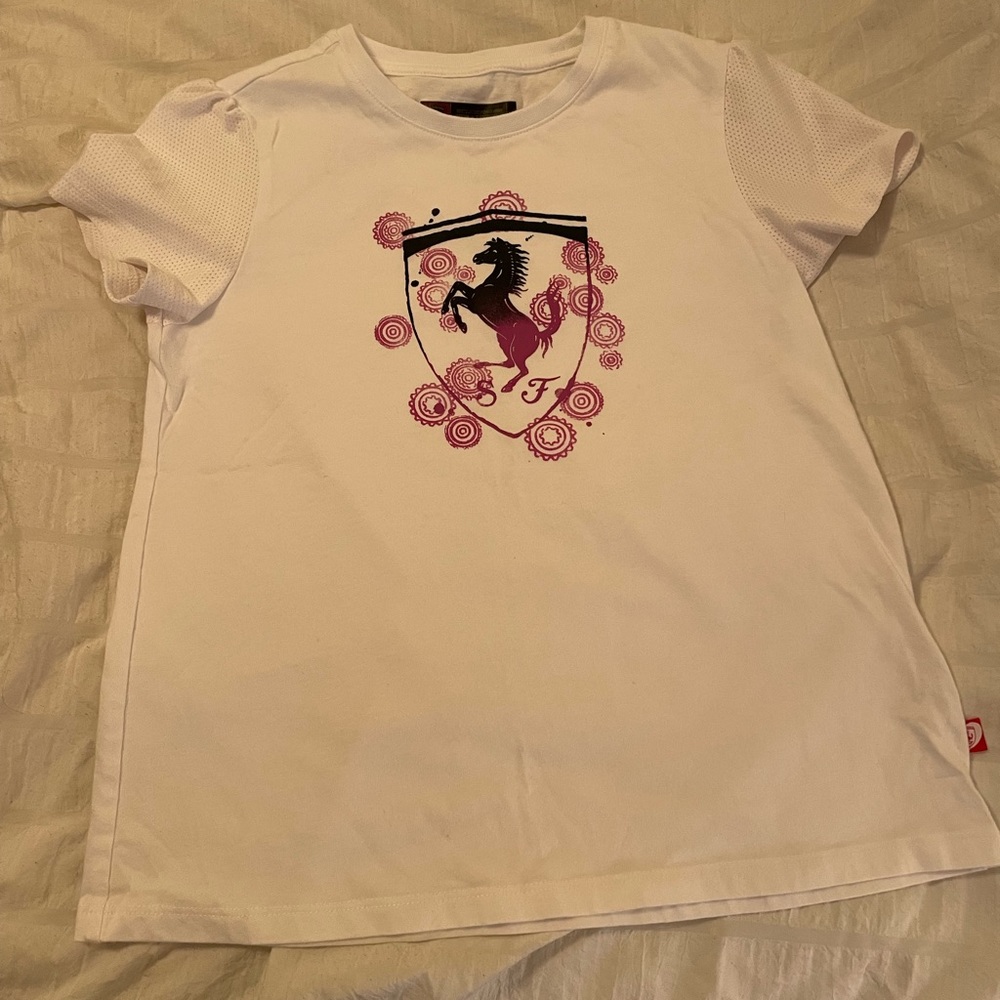 Girls 7/8 white Ferrari shirt, purchased in store in Rome, Italy.
